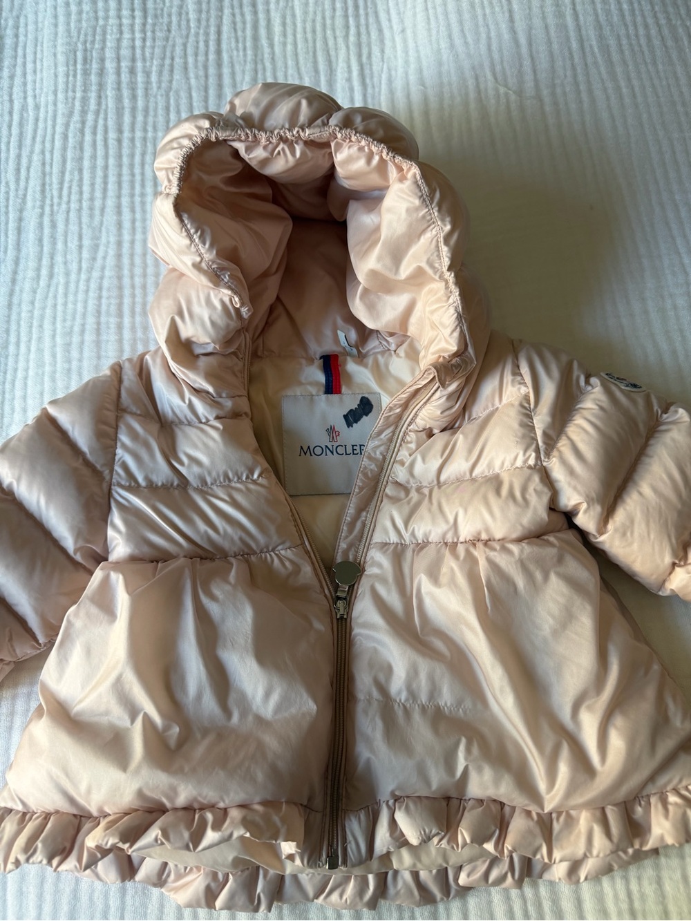 Authentic Moncler 6-9 month old Kids Pale Pink Puffer Jacket with Hood